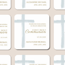 Eenvoudige Blue Cross Eerste Heilige Communie Dank Vierkante Sticker