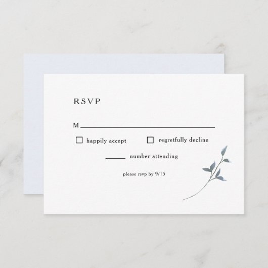 Eenvoudige Blue Floral RSVP Weddenschapskaart (Voorkant / Achterkant)
