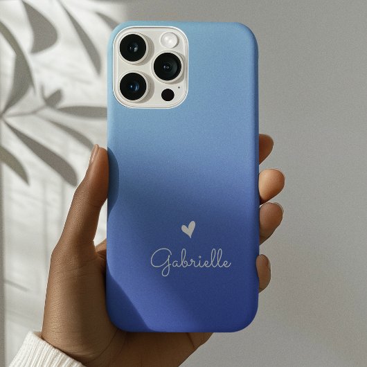 Eenvoudige Blue Gradient Heart Minimal Script Naam iPhone Hoesje