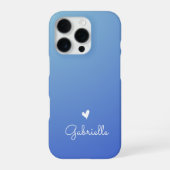 Eenvoudige Blue Gradient Heart Minimal Script Naam iPhone Hoesje (Achterkant)