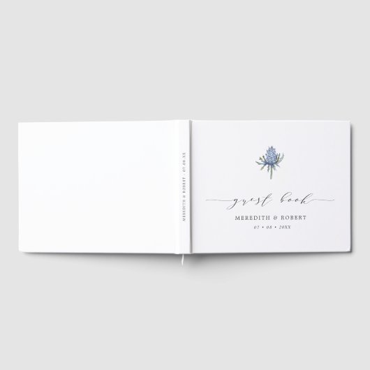 Eenvoudige Blue Waterverf Thistle Script Wedding Gastenboek (Volledig)