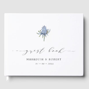 Eenvoudige Blue Waterverf Thistle Script Wedding Gastenboek