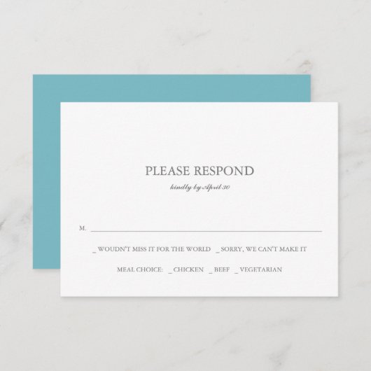 Eenvoudige Blue Wedding RSVP Kaarten Notitiekaartje (Voorkant / Achterkant)