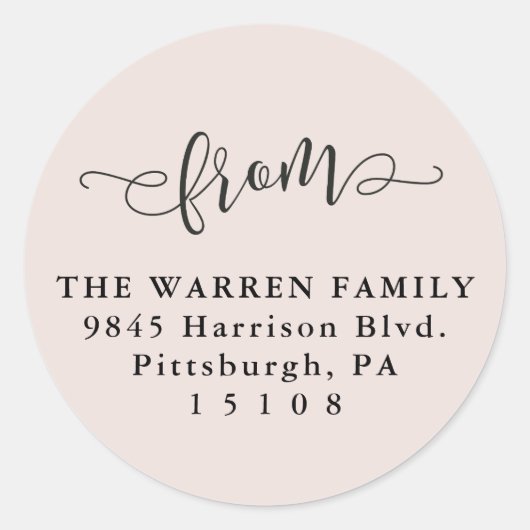 Eenvoudige blush bewaar de datum retour adres ronde sticker (Voorkant)