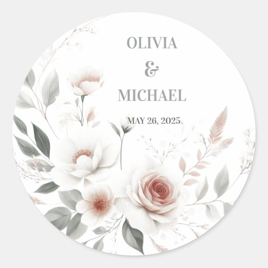 Eenvoudige Blush Bloemen Bruiloft Ronde Sticker (Voorkant)