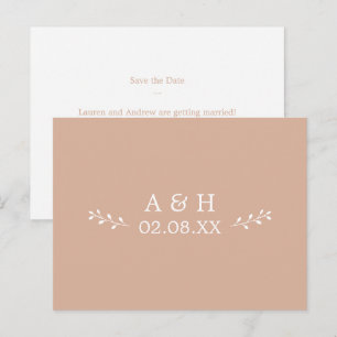 Eenvoudige blush Botanische Monogram Opslaan Datum Briefkaart