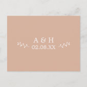 Eenvoudige blush Botanische Monogram Opslaan Datum Briefkaart (Voorkant)