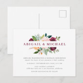 Eenvoudige Blush & Bourgondië Waterverf Boeket bru Uitnodiging Briefkaart (Voorkant / Achterkant)