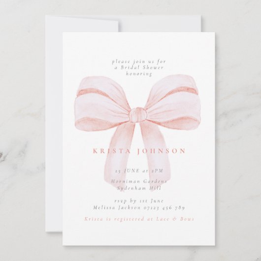 Eenvoudige Blush Coquette Bow Vrijgezellenfeest Kaart (Voorkant)
