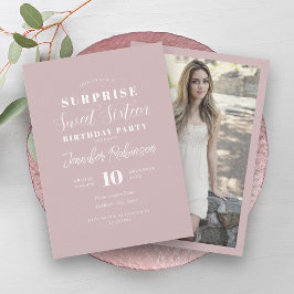 Eenvoudige Blush Dust Roos Foto SURPRISE Sweet 16 Kaart