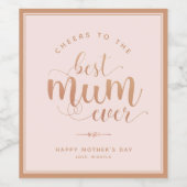 Eenvoudige Blush en Faux Roos Gold Moederdag Wijn Etiket (Enkel label)