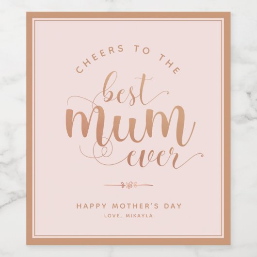 Eenvoudige Blush en Faux Roos Gold Moederdag Wijn Etiket (Enkel label)