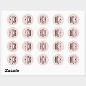 Eenvoudige Blush en Zwarte Drie Letter Monogram Ronde Sticker (Vel)