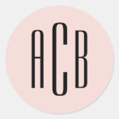 Eenvoudige Blush en Zwarte Drie Letter Monogram Ronde Sticker (Voorkant)
