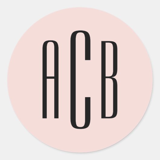 Eenvoudige Blush en Zwarte Drie Letter Monogram Ronde Sticker (Voorkant)