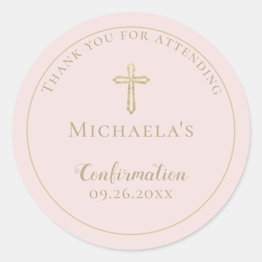 Eenvoudige Blush Gold Cross-bevestiging Ronde Sticker (Voorkant)