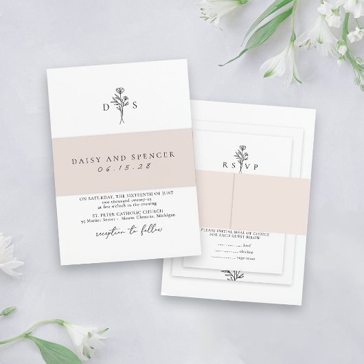 Eenvoudige Blush Minimalist Namen Classic Wedding Uitnodigingen Wikkel