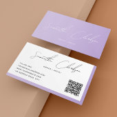 Eenvoudige Blush Paarse Handgeschreven Script QR-c Visitekaartje