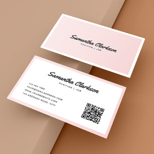 Eenvoudige Blush Pink Border Script Typografie QR- Visitekaartje