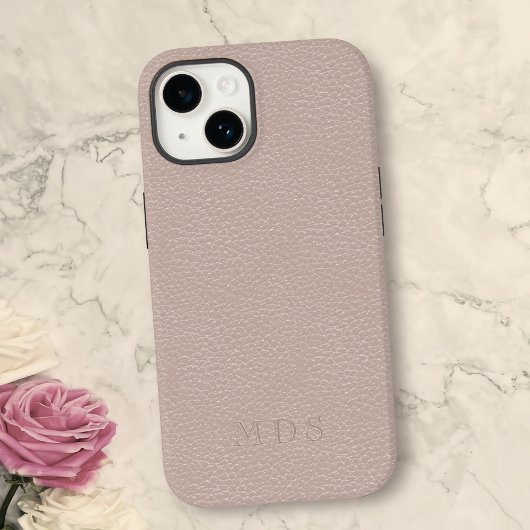 Eenvoudige Blush Pink Faux Leather Look Monogram Case-Mate iPhone Case