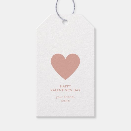 Eenvoudige Blush Pink Heart Stippen Happy Valentij Cadeaulabel (Voorkant)
