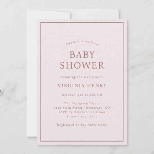 Eenvoudige Blush Roze Baby shower Invitation Kaart (Voorkant)