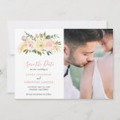 Eenvoudige Blush Roze Bloemen Foto Elegante Bruilo Save The Date (Voorkant)