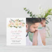 Eenvoudige Blush Roze Bloemen Foto Elegante Bruilo Save The Date (Staand voorkant)