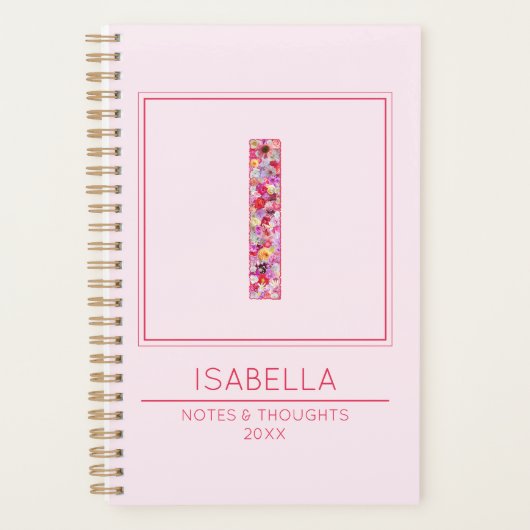 Eenvoudige Blush Roze Bloemige Monogram Letter I Planner (Voorkant)