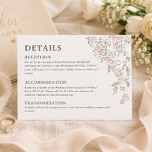 Eenvoudige Blush Roze Bloemige Trouwdetails Kaart