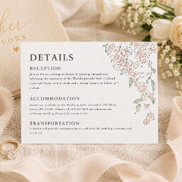 Eenvoudige Blush Roze Bloemige Trouwdetails Kaart