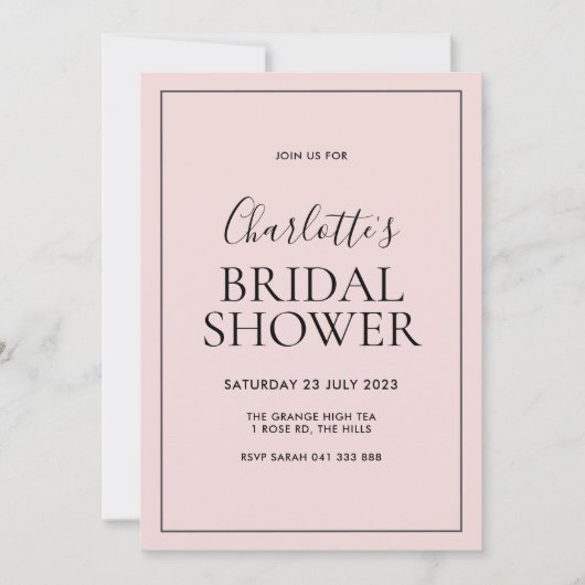 Eenvoudige Blush Roze Bridal Shower-uitnodiging Kaart (Voorkant)