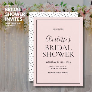 Eenvoudige Blush Roze Bridal Shower-uitnodiging Kaart