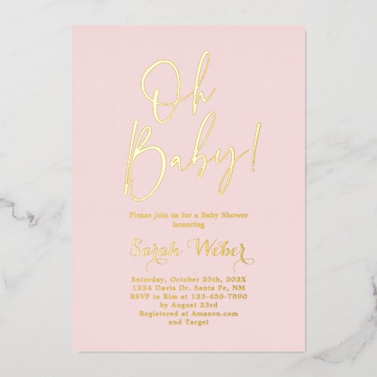 Eenvoudige Blush Roze Echte Folie Uitnodiging (Voorkant)