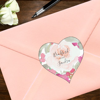Eenvoudige Blush Roze Fushia Bloemen Bruiloft Hart Sticker