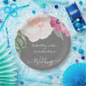 Eenvoudige Blush Roze Fushia Bloemen Bruiloft Papieren Bordje (Feest)