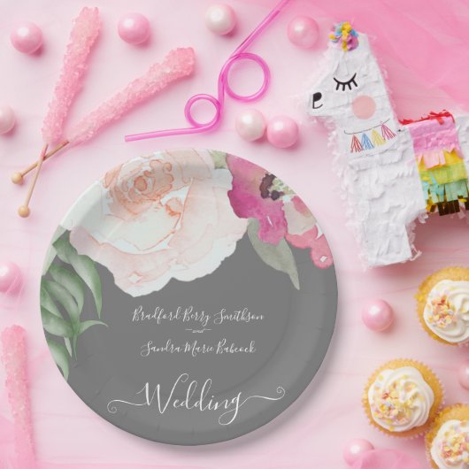 Eenvoudige Blush Roze Fushia Bloemen Bruiloft Papieren Bordje (Feest)