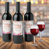 Eenvoudige Blush Roze Fushia Bloemen Bruiloft Wijn Etiket