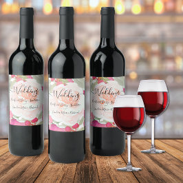 Eenvoudige Blush Roze Fushia Bloemen Bruiloft Wijn Etiket