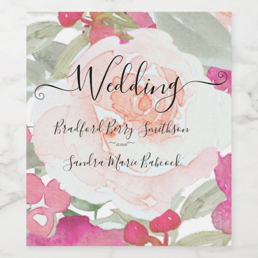 Eenvoudige Blush Roze Fushia Bloemen Bruiloft Wijn Etiket (Enkel label)