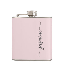 Eenvoudige Blush Roze Meisjesachtige Monogram Naam Heupfles