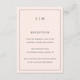 Eenvoudige Blush Roze Monogram Elegante Huwelijk Informatiekaartje