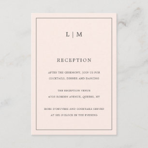 Eenvoudige Blush Roze Monogram Elegante Huwelijk Informatiekaartje