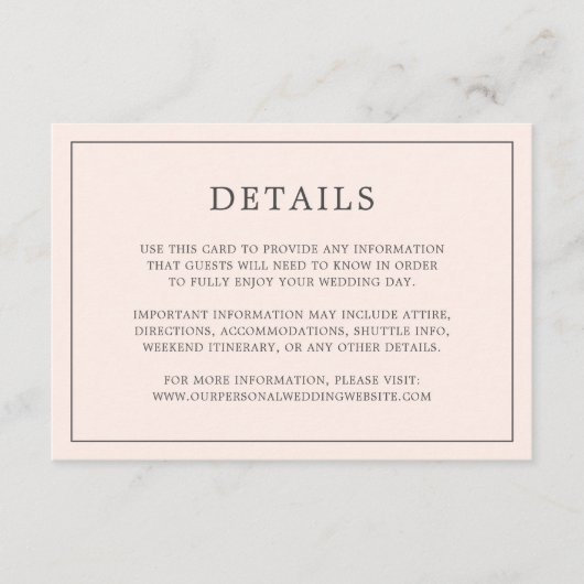 Eenvoudige Blush Roze Monogram Elegante Huwelijk Informatiekaartje (Voorkant)