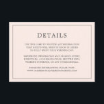 Eenvoudige Blush Roze Monogram Elegante Huwelijk Informatiekaartje<br><div class="desc">Eenvoudige trouwbehuizingskaart met een modern, maar elegant ontwerp met uw details omringd door een dunne rand. Alle tekst is grijs over een wazige roze achtergrond. De doopvonten en de achtergrondkleuren kunnen in om het even welke kleuren worden veranderd u door de knoop "aan te passen" te klikken. Een stijlvol en...</div>