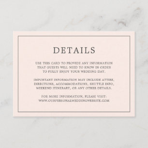 Eenvoudige Blush Roze Monogram Elegante Huwelijk Informatiekaartje