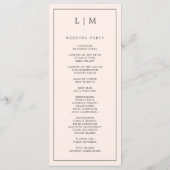 Eenvoudige Blush Roze Monogram Elegante Huwelijk Programmakaart (Achterkant)