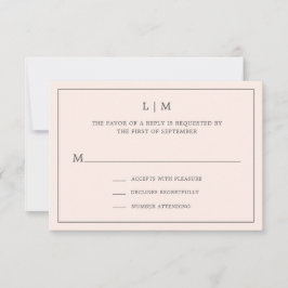 Eenvoudige Blush Roze Monogram Elegante Huwelijk RSVP Kaartje