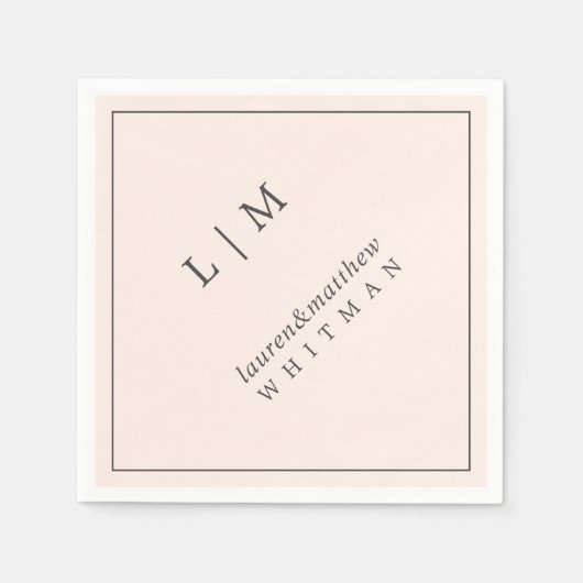 Eenvoudige Blush Roze Monogram Elegante Huwelijk Servet (Voorkant)