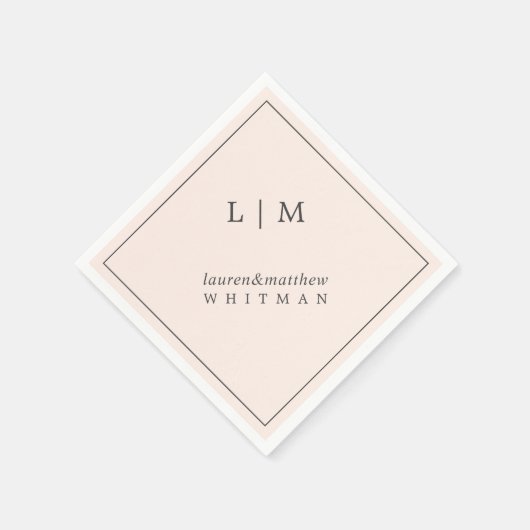 Eenvoudige Blush Roze Monogram Elegante Huwelijk Servet (Hoek)